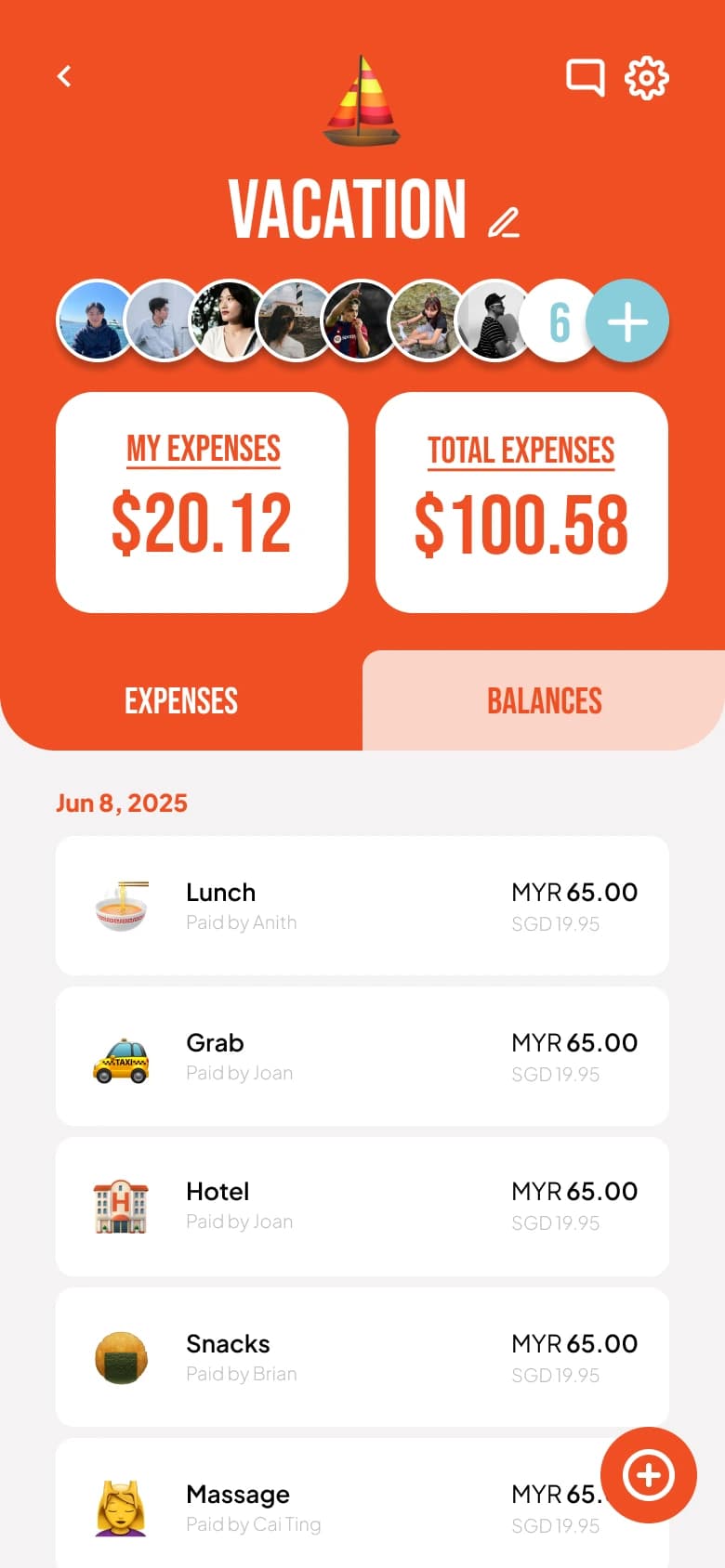 Log expenses in any currency.